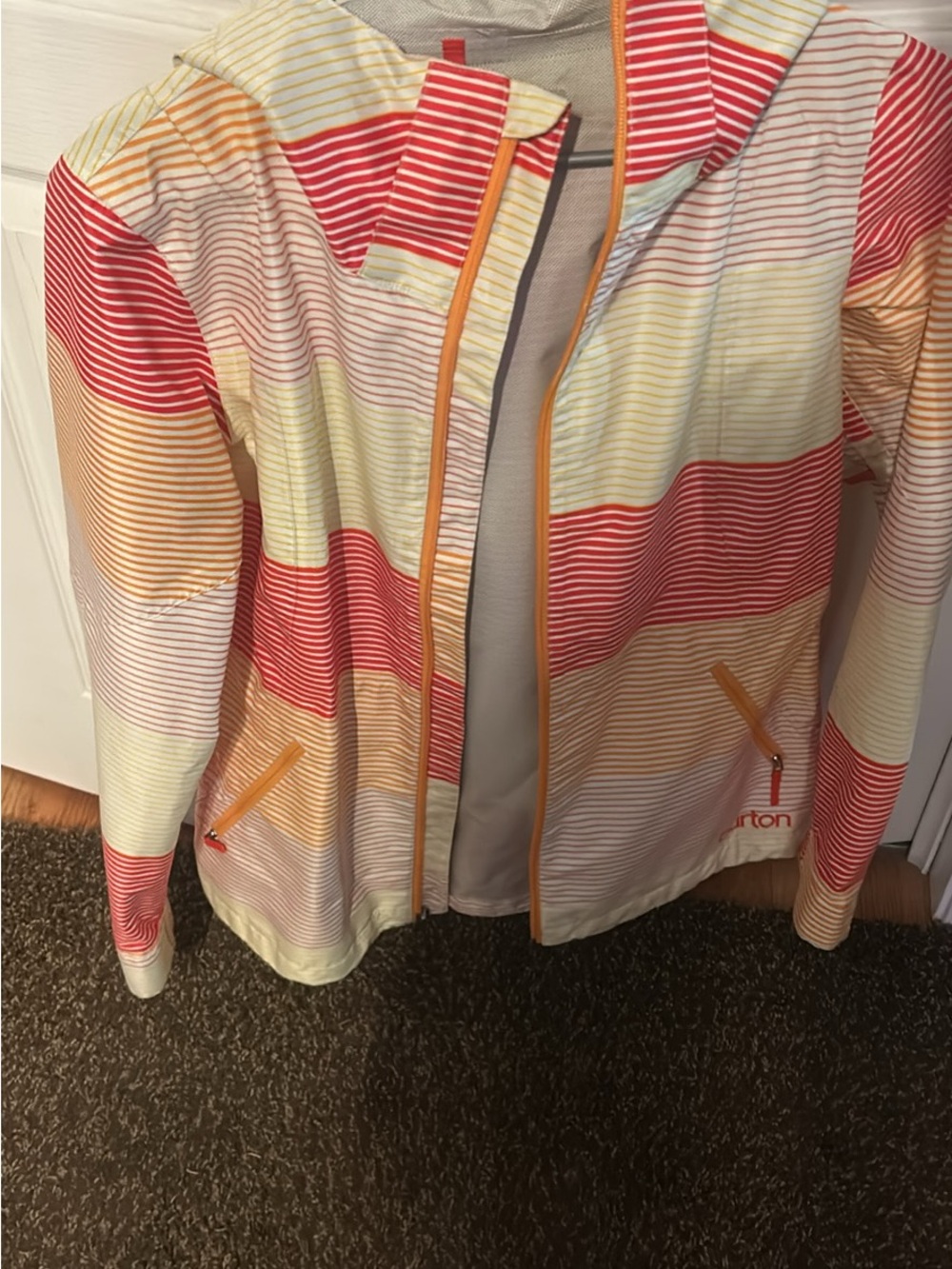 Burton Women's Striped Hooded Jacket in Red, Yellow & Pink